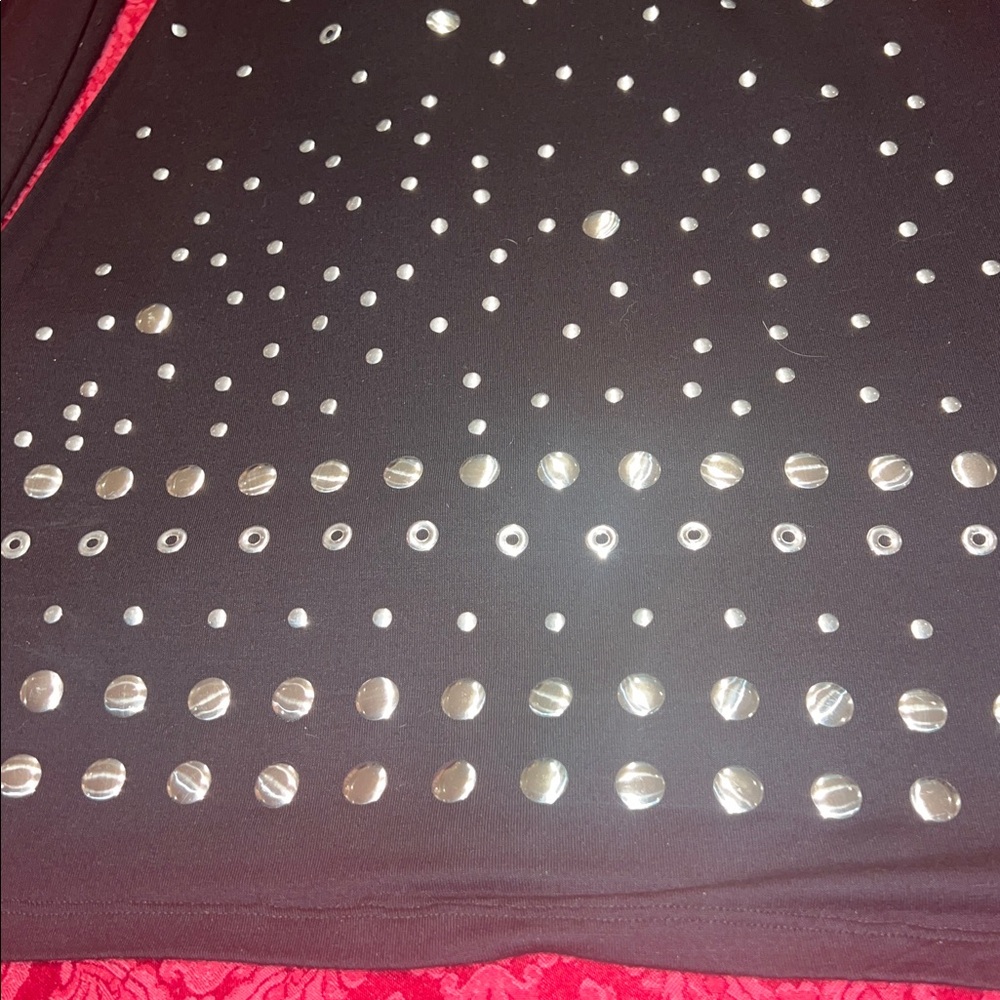 Sexy Black Dress with Cold Shoulder and lots of Silver Studs - Picture 3 of 6